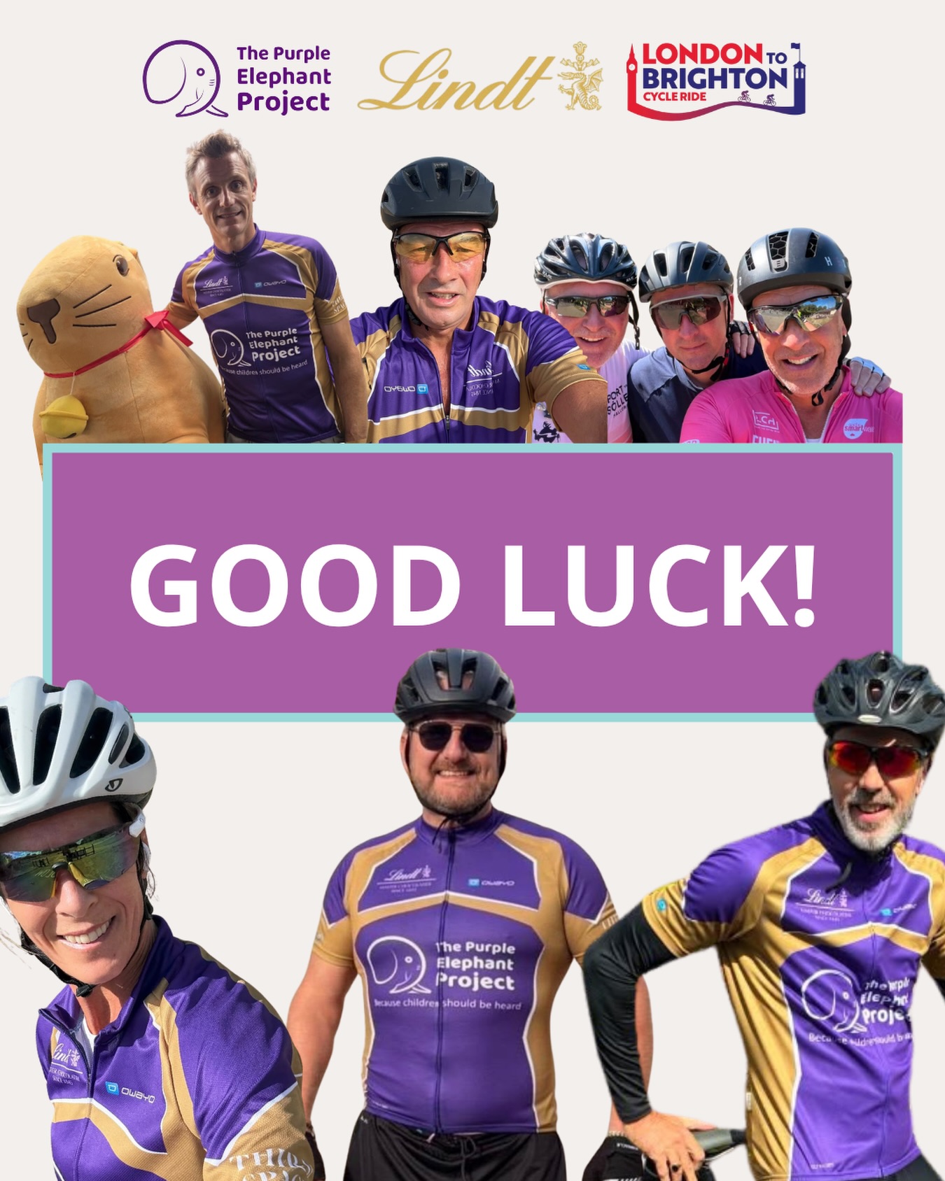 Tomorrow’s the day! 🚴💜🐘Pictured are just a few of our incredible riders getting ready to take on London to Brighton bike ride!Good luck to the whole team, we’re so proud of you all. Ride safe, enjoy it and most importantly, get yourselves to Brighton! 💜Thank you to everyone who’s donated and supported our riders. Every mile helps us support more children who really need our help.You’ve got this! 🐘💜🚴‍♀️#ThePurpleElephantProject #LondonToBrighton #TeamPurple