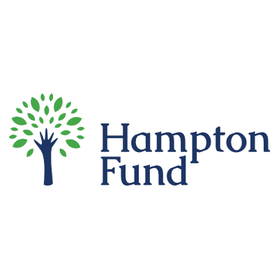 Logo for Hampton Fund featuring a tree with green leaves and a trunk shaped like an upraised hand, next to the words Hampton Fund in blue serif font on a light background.